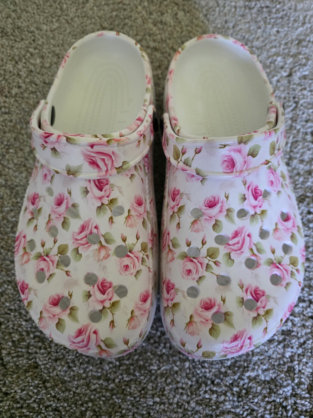 Women's Pink Rose Print Clogs - Floral Slip-On Mules